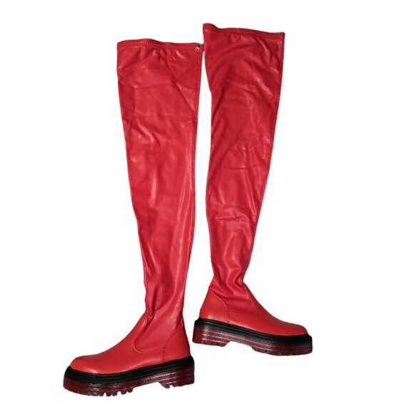 AZALEA WANG DO IT TO YA FLATFORM BOOT WITH 4 WAY STRETCH IN RED 7.5 - Picture 10 of 10